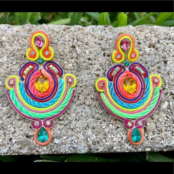 Jewelry - Boho Earrings Bright Festive Pierced NWOT